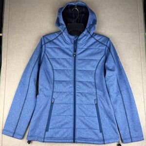 Cutter & Buck Women's Jacket M Blue Hooded Full Zip CB Logo Stretch Polyester